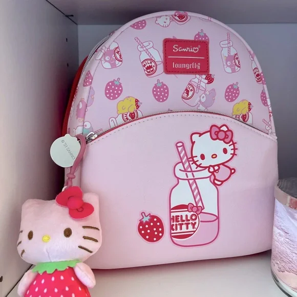Pink strawberry milk hello kitty Loungefly NWT Loungefly Hello Kitty Strawberry Milk Crossbody Bag | Hot Topic main image 4